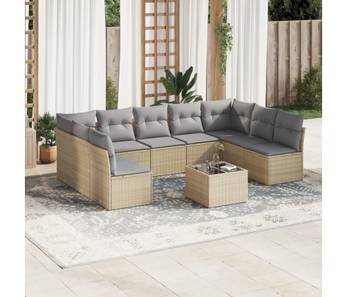 Juego de sofás jardín con cojines beige 10 pzas ratán sintético