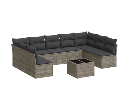Set de sofás de jardín 10 pzas con cojines ratán sintético gris