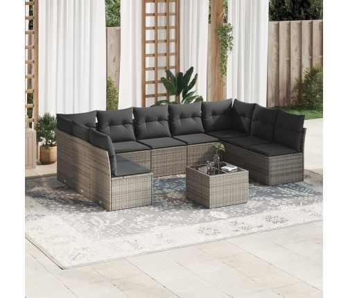 Set de sofás de jardín 10 pzas con cojines ratán sintético gris