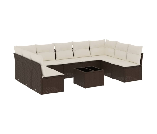 Set de sofás de jardín 10 pzas y cojines ratán sintético marrón