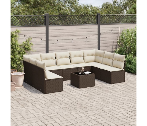 Set de sofás de jardín 10 pzas y cojines ratán sintético marrón