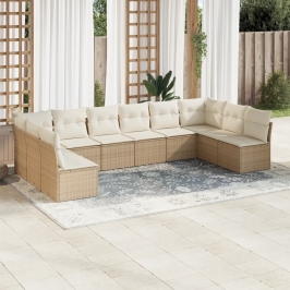 Juego de sofás jardín con cojines beige 10 pzas ratán sintético