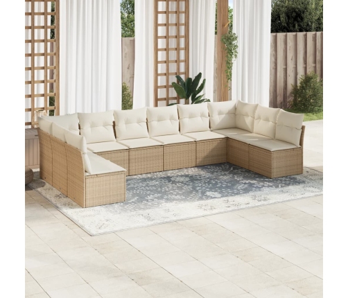 Juego de sofás jardín con cojines beige 10 pzas ratán sintético