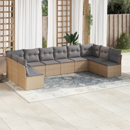 Juego de sofás jardín con cojines beige 10 pzas ratán sintético