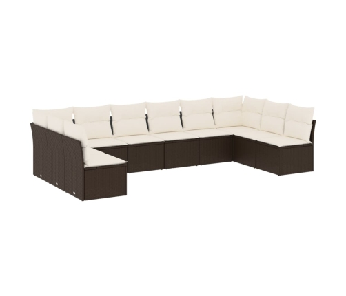 Set de sofás de jardín 10 pzas y cojines ratán sintético marrón
