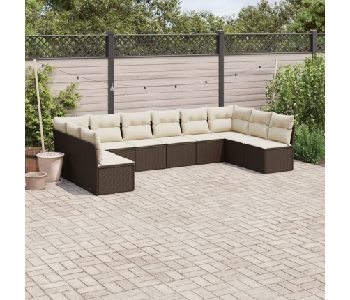 Set de sofás de jardín 10 pzas y cojines ratán sintético marrón