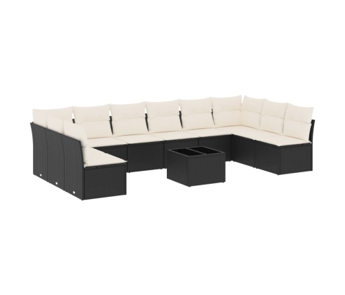 Set de sofás de jardín 11 pzas y cojines ratán sintético negro
