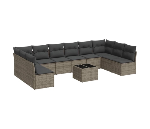 Set de sofás de jardín 11 pzas y cojines ratán sintético gris