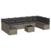 Set de sofás de jardín 11 pzas y cojines ratán sintético gris