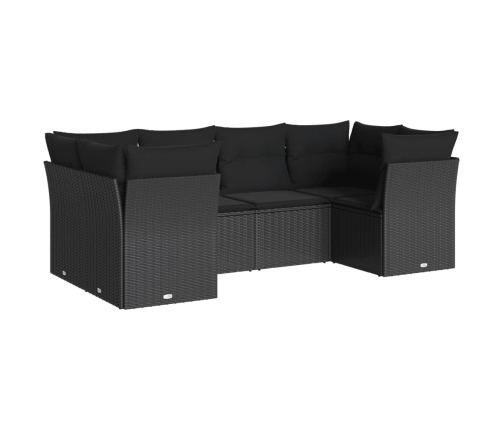 Set de sofás de jardín 6 piezas y cojines ratán sintético negro