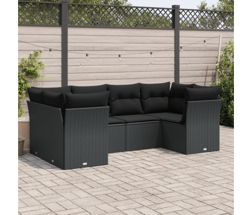Set de sofás de jardín 6 piezas y cojines ratán sintético negro