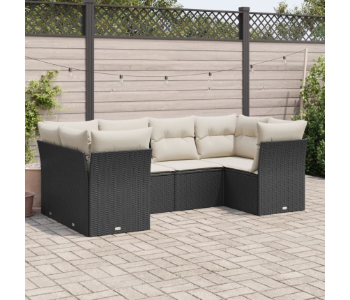 Set de sofás de jardín 6 piezas y cojines ratán sintético negro