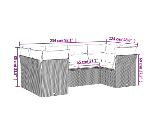 Set de muebles de jardín 6 pzas y cojines ratán sintético gris