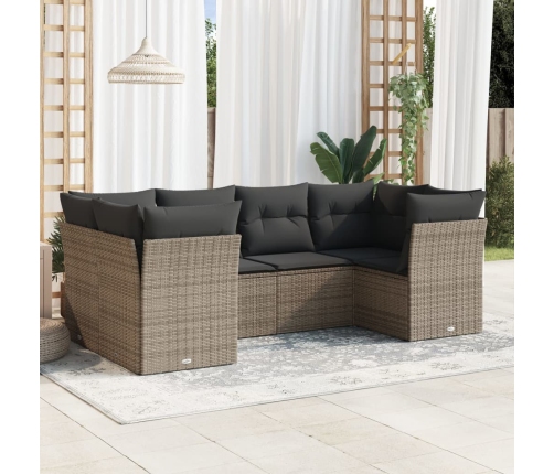 Set de muebles de jardín 6 pzas y cojines ratán sintético gris