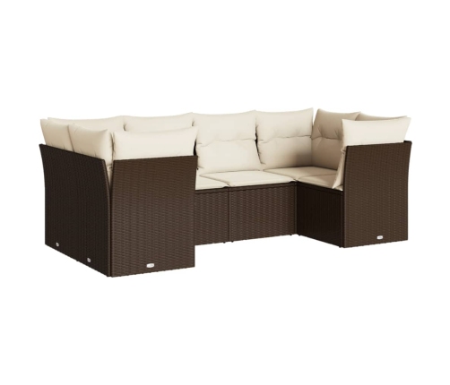 Set sofás de jardín 6 piezas y cojines ratán sintético marrón