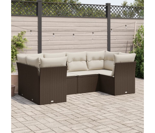 Set sofás de jardín 6 piezas y cojines ratán sintético marrón
