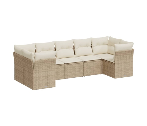 Set sofás de jardín 7 piezas y cojines ratán sintético beige