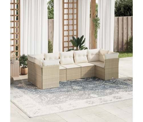 Set sofás de jardín 7 piezas y cojines ratán sintético beige