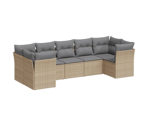 Set sofás de jardín 7 piezas y cojines ratán sintético beige