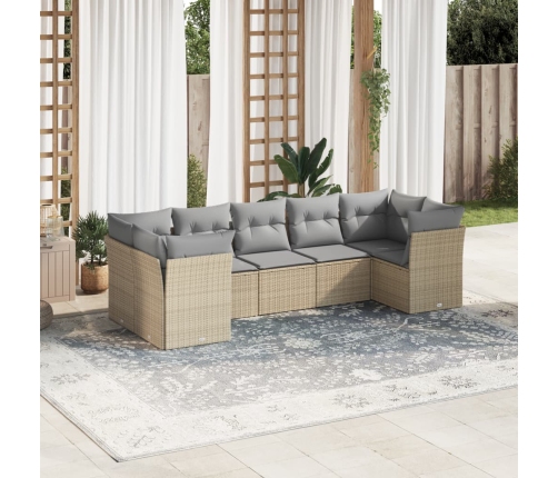 Set sofás de jardín 7 piezas y cojines ratán sintético beige