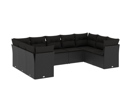 Set de sofás de jardín 8 piezas y cojines ratán sintético negro