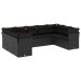 Set de sofás de jardín 8 piezas y cojines ratán sintético negro