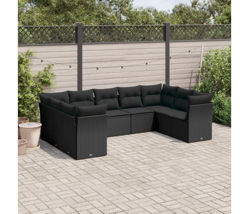 Set de sofás de jardín 8 piezas y cojines ratán sintético negro