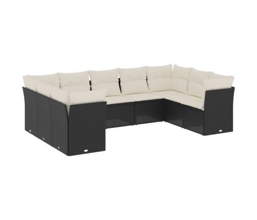 Set de sofás de jardín 8 piezas y cojines ratán sintético negro