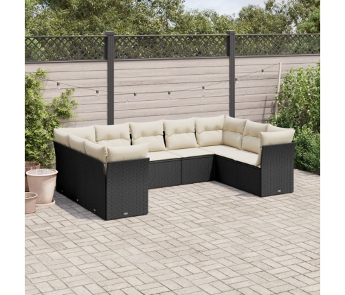 Set de sofás de jardín 8 piezas y cojines ratán sintético negro