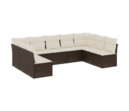 Set de sofás de jardín 9 pzas y cojines ratán sintético marrón