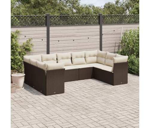 Set de sofás de jardín 9 pzas y cojines ratán sintético marrón