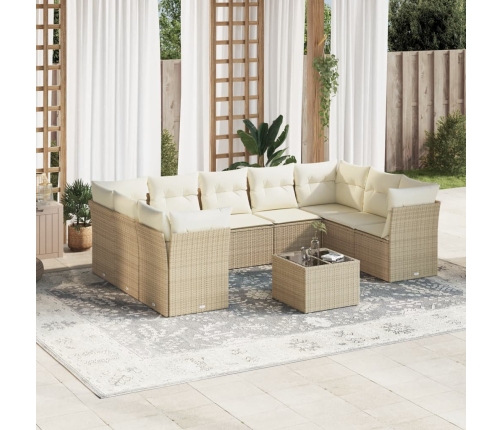 Juego de sofás jardín con cojines beige 10 pzas ratán sintético