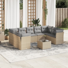 Juego de sofás jardín con cojines beige 10 pzas ratán sintético