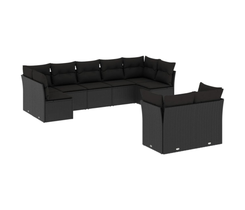 Set de sofás de jardín 8 piezas y cojines ratán sintético negro