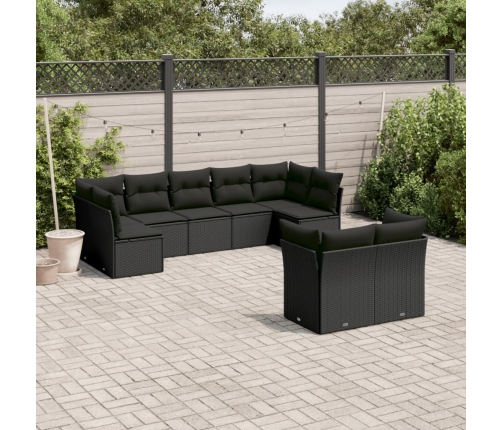 Set de sofás de jardín 8 piezas y cojines ratán sintético negro