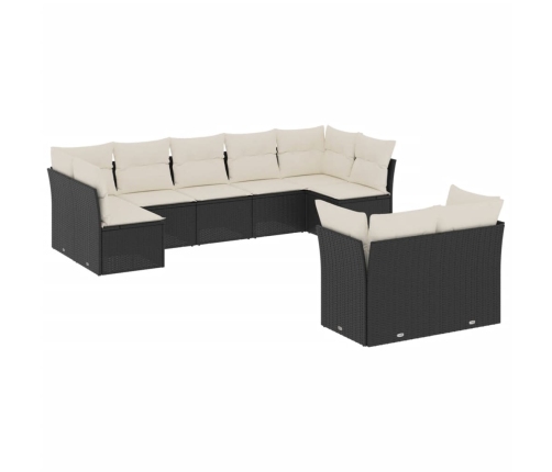 Set de sofás de jardín 8 piezas y cojines ratán sintético negro