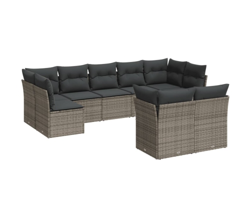 Set de muebles de jardín 9 pzas y cojines ratán sintético gris