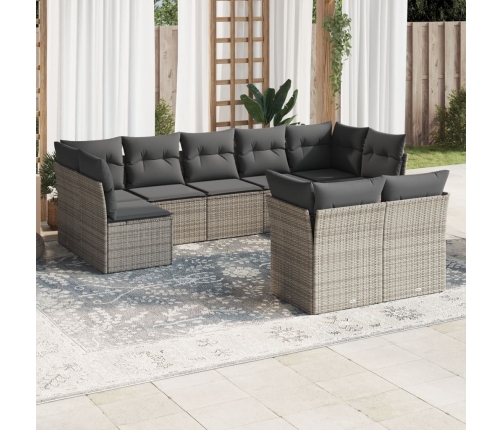 Set de muebles de jardín 9 pzas y cojines ratán sintético gris