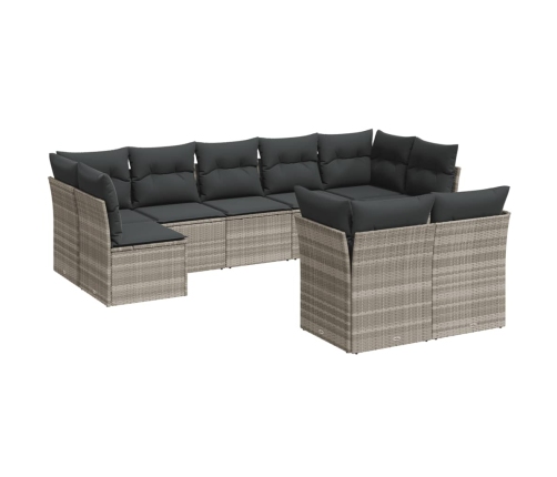 Set muebles jardín 9 pzas y cojines ratán sintético gris claro