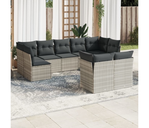 Set muebles jardín 9 pzas y cojines ratán sintético gris claro