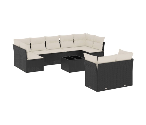 Set de sofás de jardín 10 pzas cojines ratán sintético negro