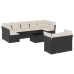Set de sofás de jardín 10 pzas cojines ratán sintético negro