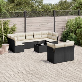 Set de sofás de jardín 10 pzas cojines ratán sintético negro