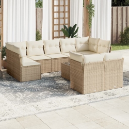 Juego de sofás jardín con cojines beige 10 pzas ratán sintético