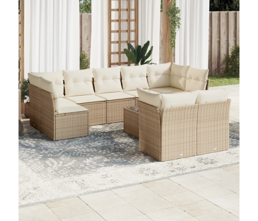 Juego de sofás jardín con cojines beige 10 pzas ratán sintético
