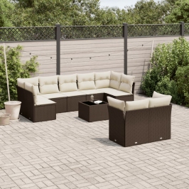 Set de sofás de jardín 10 pzas y cojines ratán sintético marrón