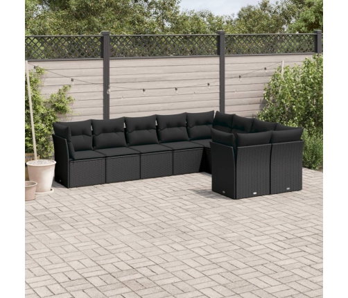 Set de sofás de jardín 8 piezas y cojines ratán sintético negro