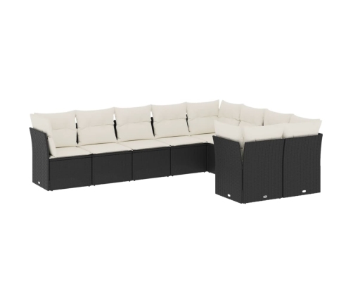 Set de sofás de jardín 8 piezas y cojines ratán sintético negro