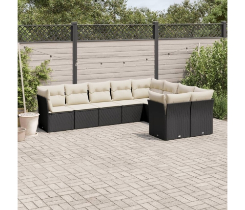 Set de sofás de jardín 8 piezas y cojines ratán sintético negro