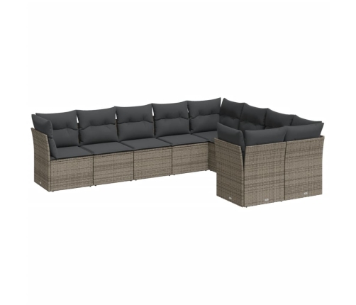 Set de muebles de jardín 9 pzas y cojines ratán sintético gris